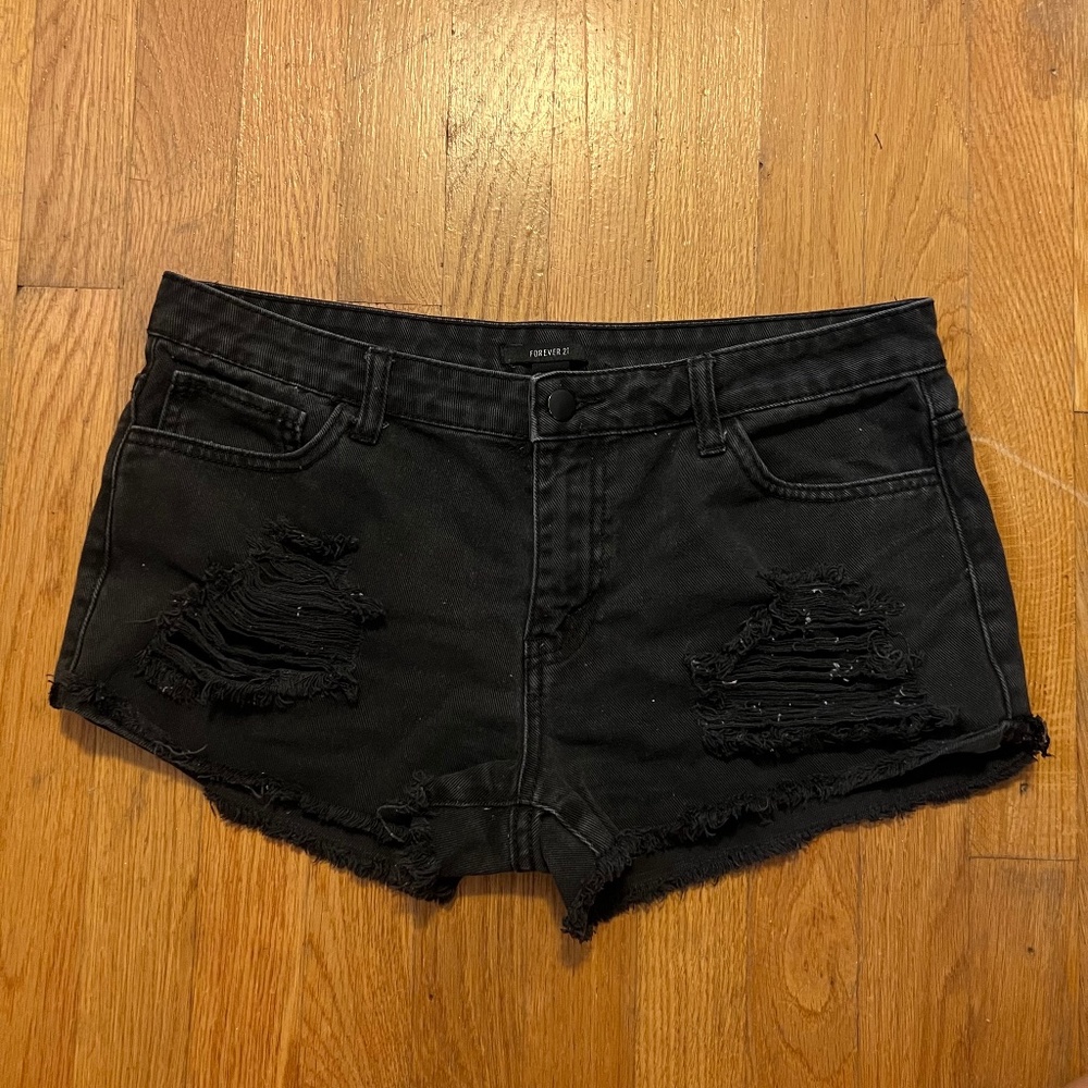 Forever 21 Black Distressed Jean Shorts